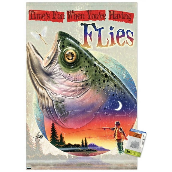 James Mazzotta - Bass Fly Fish Wall Poster with Push Pins, 22.375" x 34"