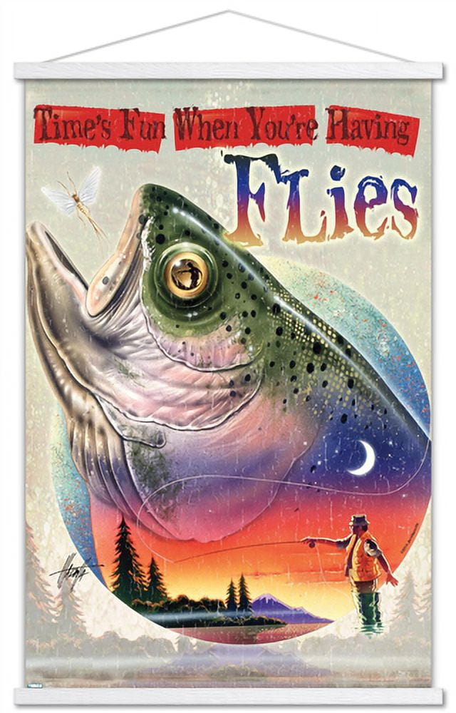 James Mazzotta - Bass Fly Fish Wall Poster with Wooden Magnetic Frame,  22.375 x 34 