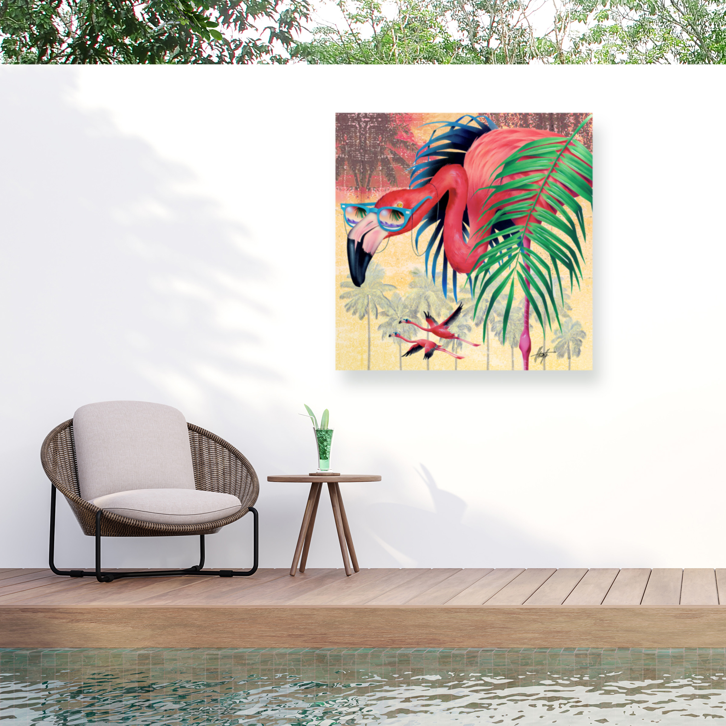 James Mazzotta 'Cool Flamingoes' Outdoor Canvas 18x18