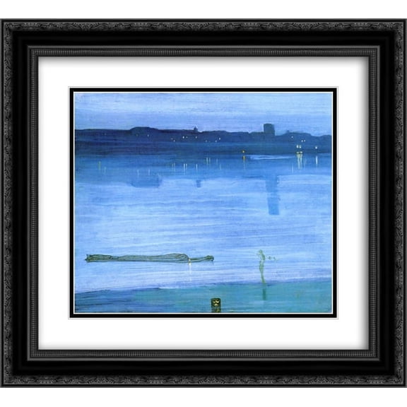 James McNeill Whistler 2x Matted 24x20 Black Ornate Framed Art Print 'Nocturne: Blue and Silver ' Chelsea'