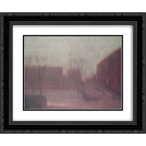 James McNeill Whistler 2x Matted 24x20 Black Ornate Framed Art Print 'Nocturne: Trafalgar Square ' Chelsea Snow'