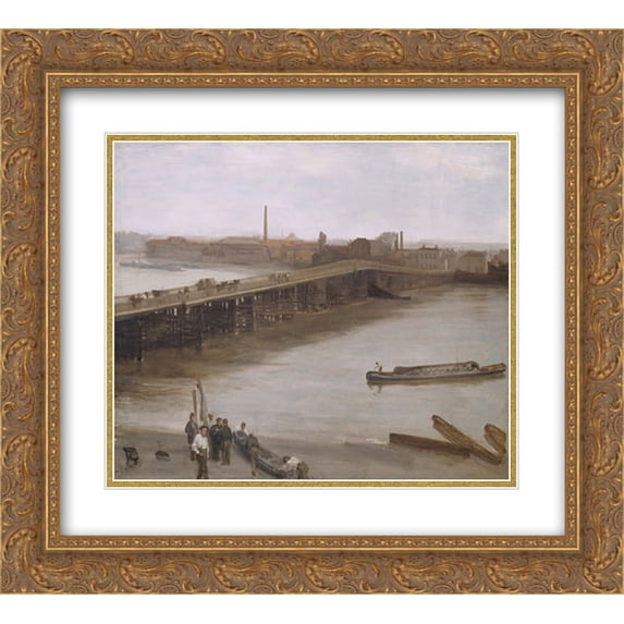 James McNeill Whistler 2x Matted 24x20 Gold Ornate Framed Art Print 'Brown and Silver Old Battersea Bridge'