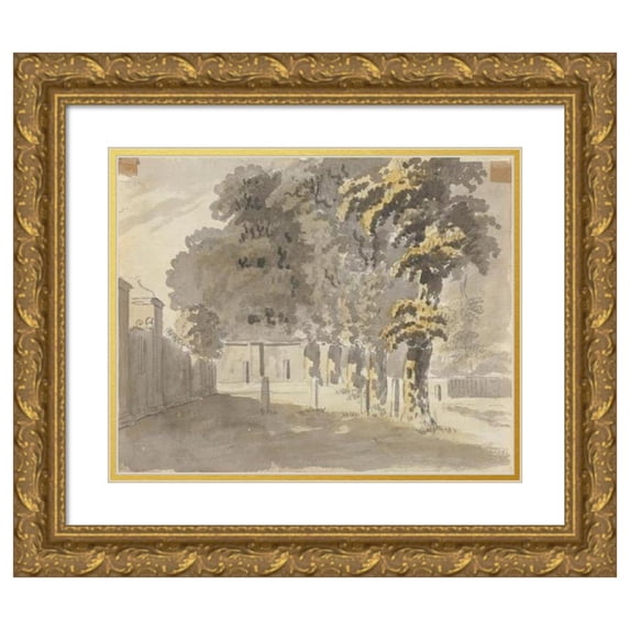 James Miller 24x20 Gold Ornate Framed and Double Matted Museum Art Print Titled - House with Trees