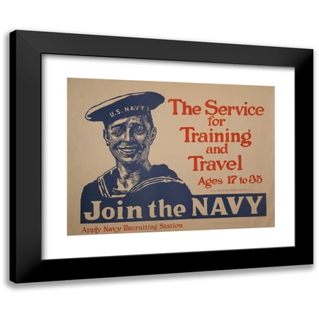 James Montgomery Flagg 14x12 Black Modern Framed Museum Art Print Titled - The Service for Training and Travel - Ages 17 to 35 - Join the Navy - Apply Navy Recruiting Station (1917)