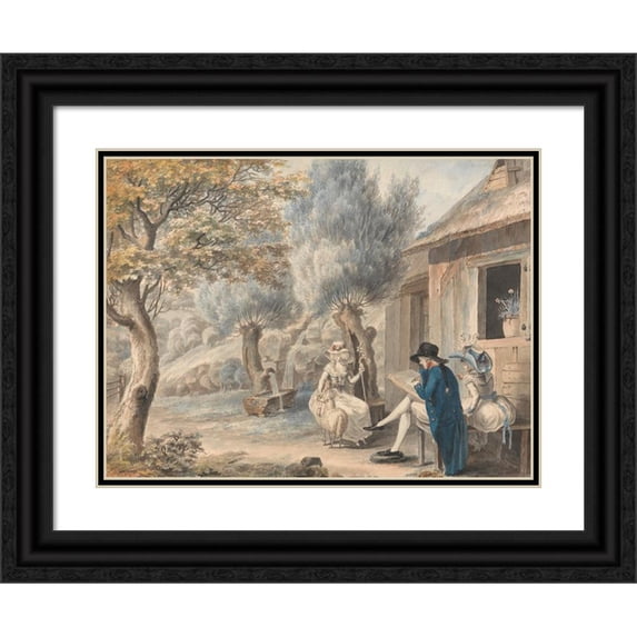 James Moore 14x11 Black Ornate Wood Framed Double Matted Museum Art Print Titled: The Artist Sketching Mlle. De St. Legier as a Shepherdess (1787)