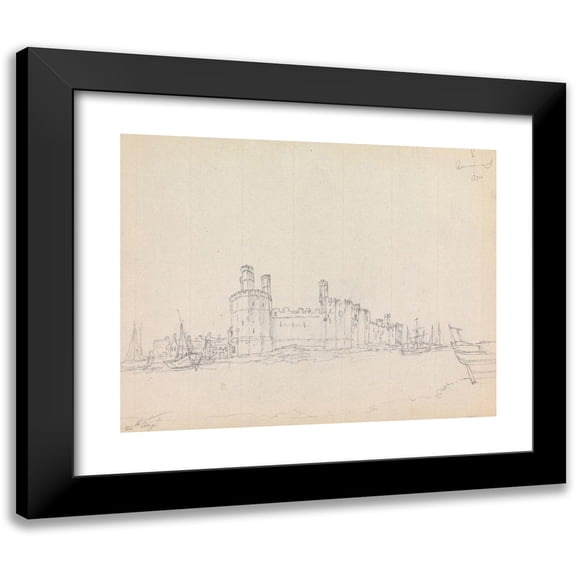 James Moore 14x12 Black Modern Framed Museum Art Print Titled - Caernarfon Castle, Outside of Eagle Tower (1791)