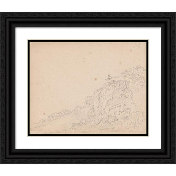 James Moore 14x12 Black Ornate Wood Framed Double Matted Museum Art Print Titled: Edinburgh Castle, Scotland (1792)