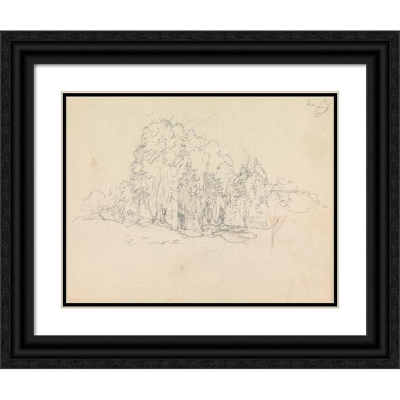 James Moore 18x15 Black Ornate Wood Framed Double Matted Museum Art Print Titled - Study of Tress and Vegetaion Growing Over Ruins (1791)