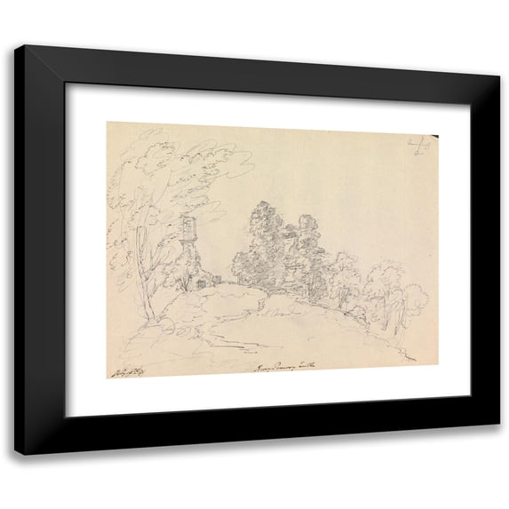 James Moore 24x19 Black Modern Framed Museum Art Print Titled - Berry Pomeroy Castle, Devon, England (1791)