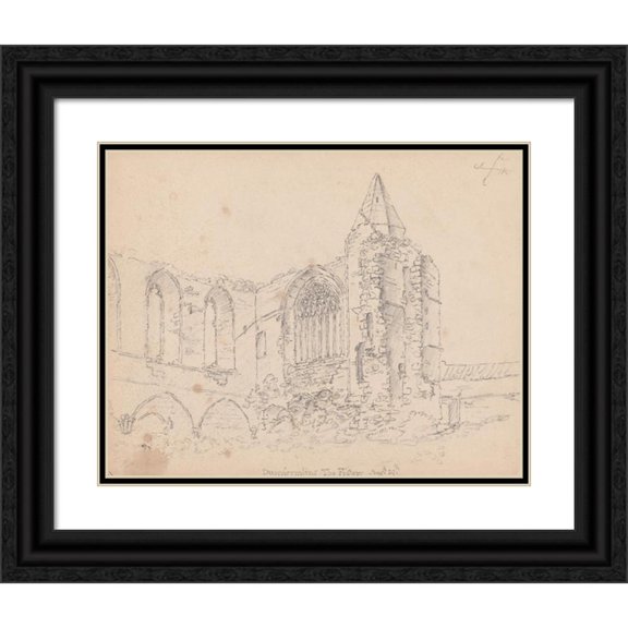 James Moore 24x20 Black Ornate Framed Double Matted Museum Art Print Titled: Dunfermline. the Ruined Refectory (1792)