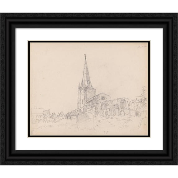 James Moore 24x20 Black Ornate Framed Double Matted Museum Art Print Titled: Unidentified Church (1793)