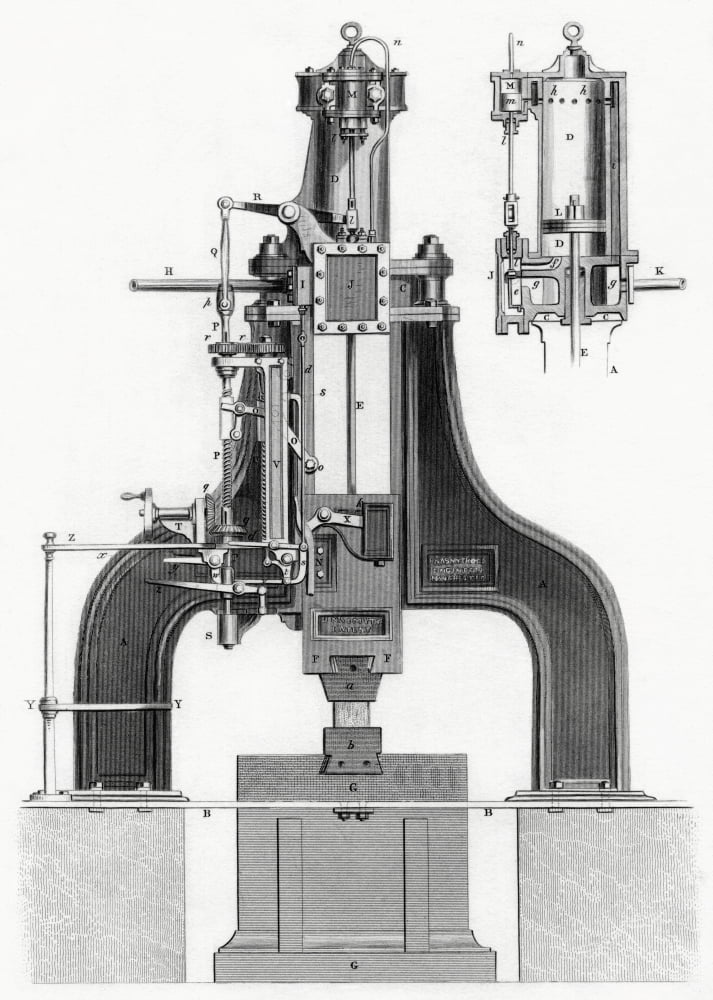 James Nasmyths Patent Steam Hammer From Cyclopaedia Of Useful Arts And Manufactures By Charles Tomlinson Canvas Art - Ken Welsh Design Pics (24 x 34)