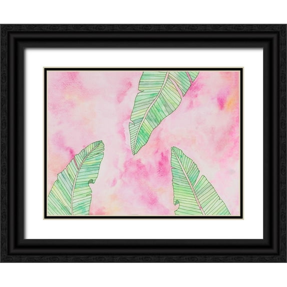 James, Nola 18x15 Black Ornate Wood Framed with Double Matting Museum Art Print Titled - Green Watercolor Banana Leaves