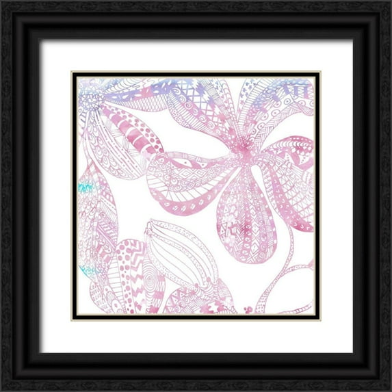 James, Nola 20x20 Black Ornate Wood Framed with Double Matting Museum Art Print Titled - Floral Embossed II