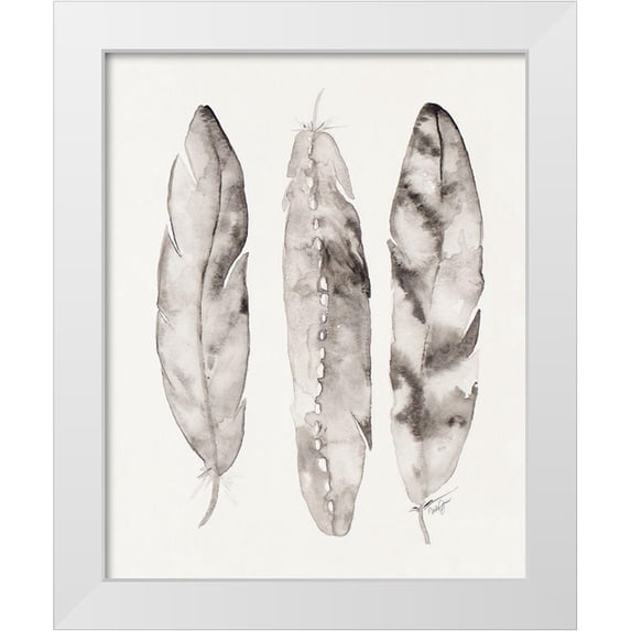 James, Nola 26x32 White Modern Wood Framed Museum Art Print Titled - Three Gray Feathers