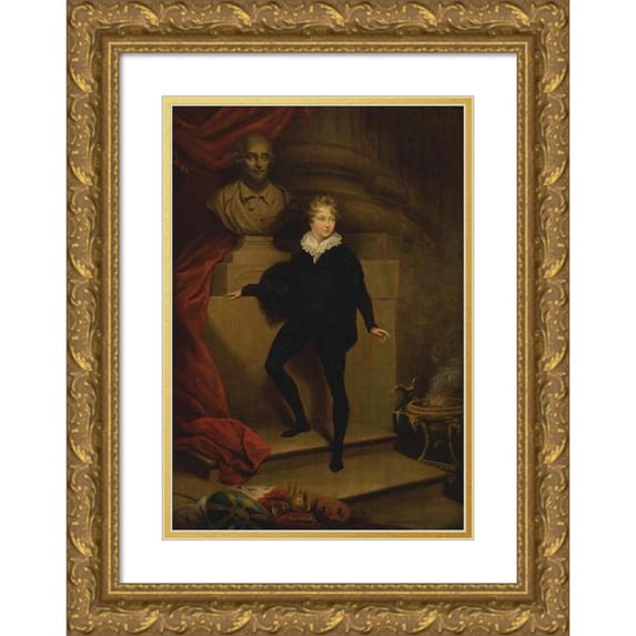 James Northcote 14x18 Gold Ornate Wood Frame and Double Matted Museum Art Print Titled - Master Betty as Hamlet, Before a Bust of Shakespeare