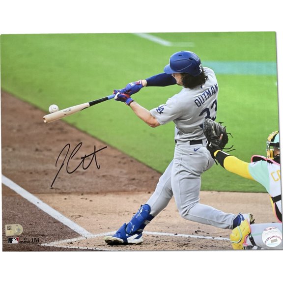 James Outman Signed Autographed 11x14 Photo Dodgers At Bat Mid Hit