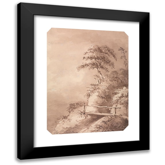 James Pattison Cockburn 11x14 Black Modern Framed Museum Art Print Titled - Footbridge Over Hilly Stream