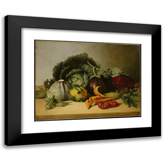James Peale 14x12 Black Modern Framed Museum Art Print Titled - Still Life, Balsam Apple and Vegetables (ca. 1820s)