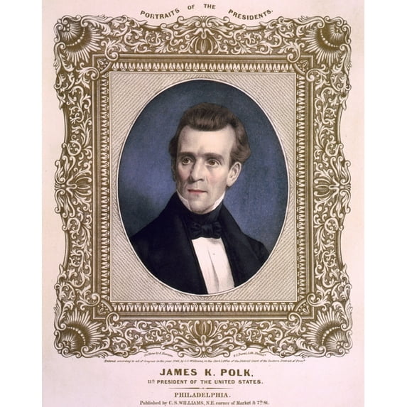 James Polk 1795-1849 President Of The United States. Popular Lithograph Published By C. S. Williams. Ca. 1846. History