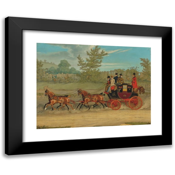 James Pollard 14x12 Black Modern Framed Museum Art Print Titled - The London-Edinburgh Royal Mail Coach Setting a Brisk Pace on a Summer Day (1821)