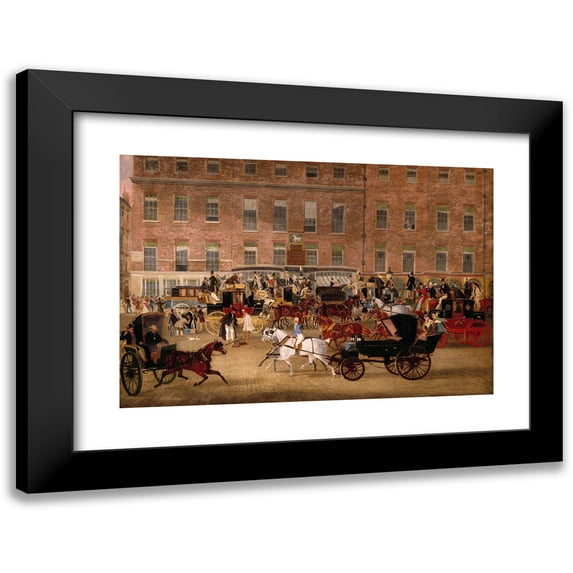 James Pollard 24x18 Black Modern Framed Museum Art Print Titled - Hatchetts - the White Horse Cellar, Piccadilly