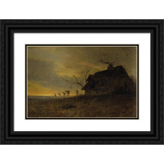 James Renwick Brevoort 24x17 Black Ornate Framed Double Matted Museum Art Print Titled: Landscape with Farmhouse