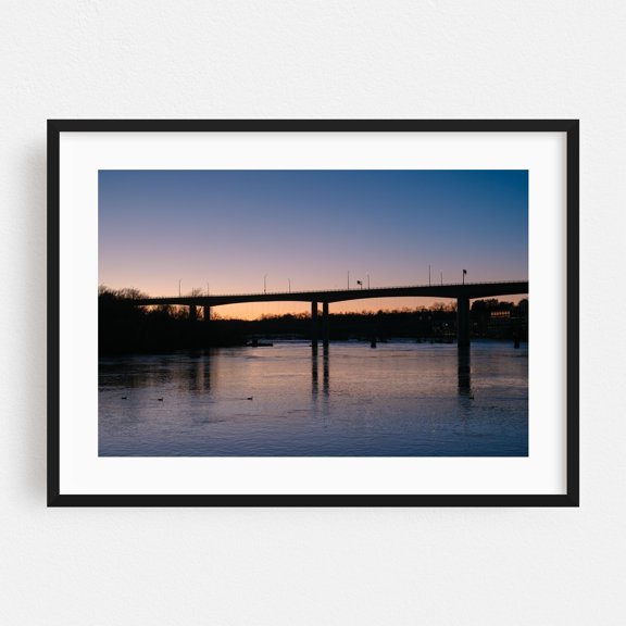 James River, Richmond 01 - Richmond Virginia Photography Bridge Sunset Water Scenic Landscape Silhouette Black Framed Wall Art Print 5 x 7 inches