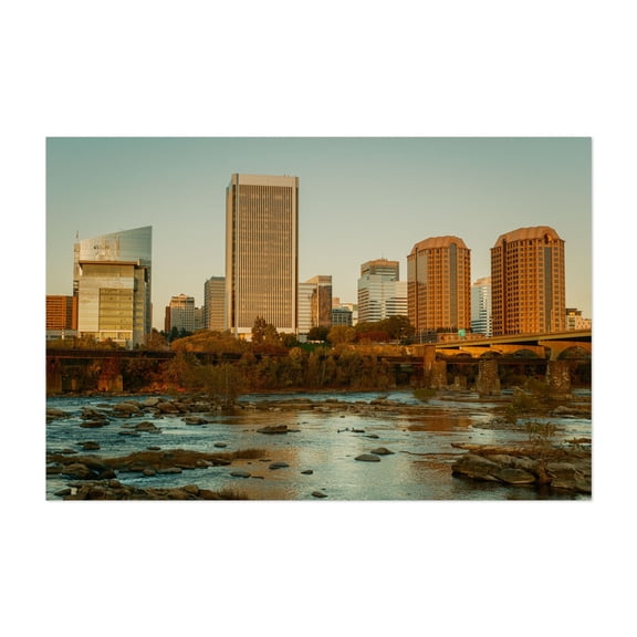 James River & Richmond Skyline - Richmond Virginia Photography Cityscape Skyline Architecture Bridge Water Autumn Unframed Wall Art Print 40 x 60 inches