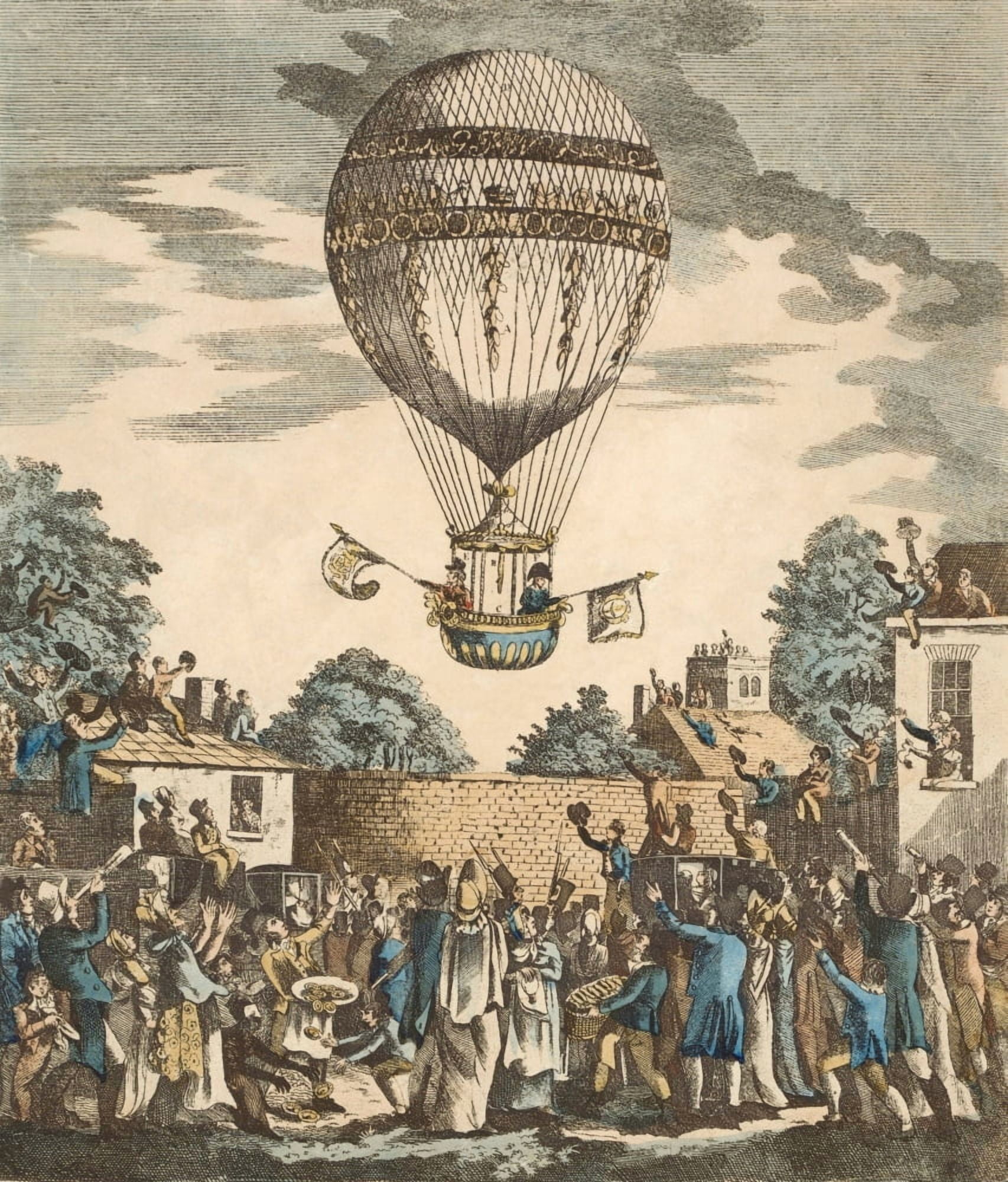 James Sadler And Captain Paget RN Ascending In A Balloon From Mermaid Tavern Gardens Hackney London August 1811 Canvas Art - Ken Welsh Design Pics (13 x 16)