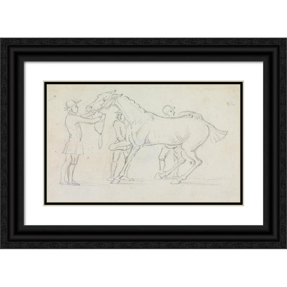 James Seymour 14x10 Black Ornate Wood Framed Double Matted Museum Art Print Titled: Flying Childers and Grooms