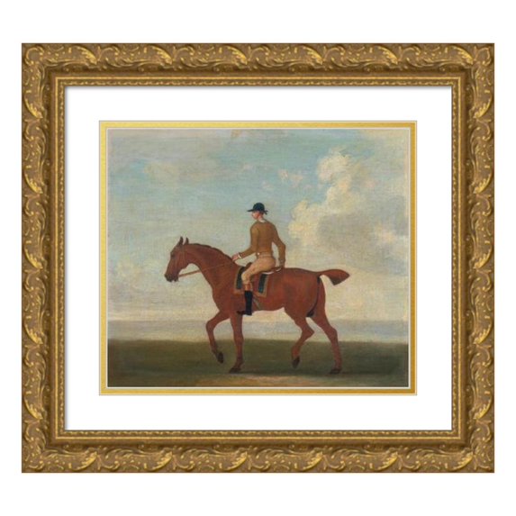 James Seymour 14x12 Gold Ornate Wood Frame and Double Matted Museum Art Print Titled - One of Four Portraits of Horses, a Chestnut Racehorse with Jockey Up- Walking to the Left; Jockey I