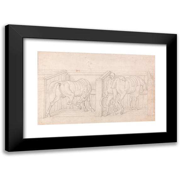 James Seymour 18x13 Black Modern Framed Museum Art Print Titled - Two Saddled Horses in Stalls in a Stable