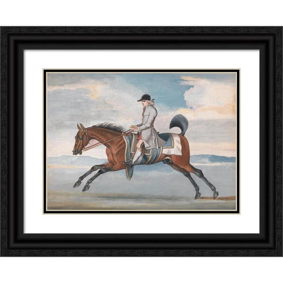 James Seymour 18x14 Black Ornate Wood Framed Double Matted Museum Art Print Titled - Racehorse at Exercise, Ridden by a Training-Groom