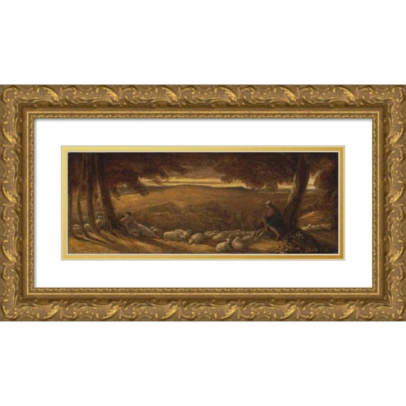 James Smetham 14x8 Gold Ornate Wood Frame and Double Matted Museum Art Print Titled - Evening Pasture