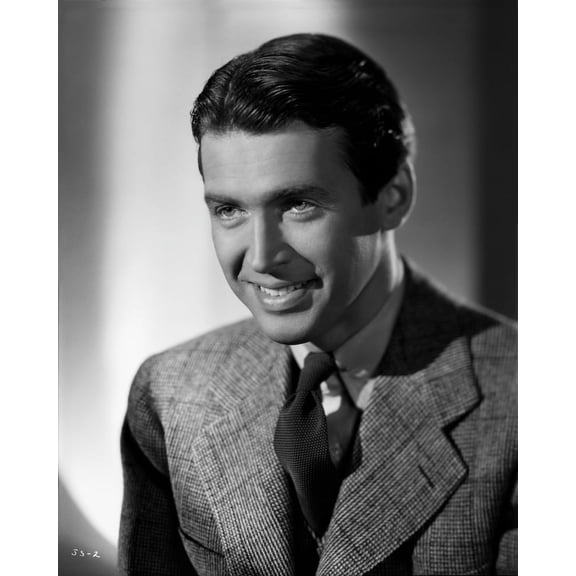 James Stewart Portrait Smiling in Grey Ribbed Linen Suit and Silk Necktie with White Shirt Photo Print (8 x 10)