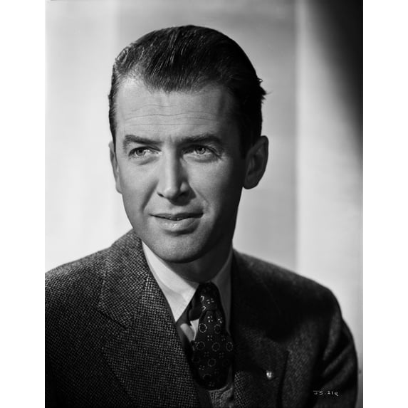 James Stewart Portrait in Black Herringbone Suit and Black Silk Necktie Photo Print (8 x 10)