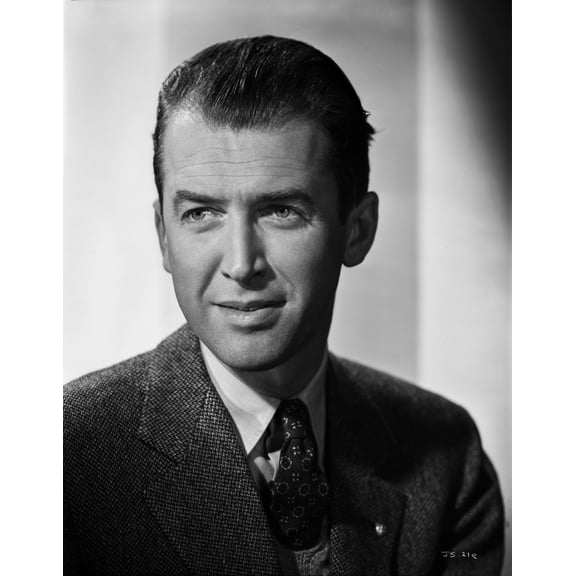 James Stewart Portrait in Black Herringbone Suit and Black Silk Necktie Photo Print (8 x 10)