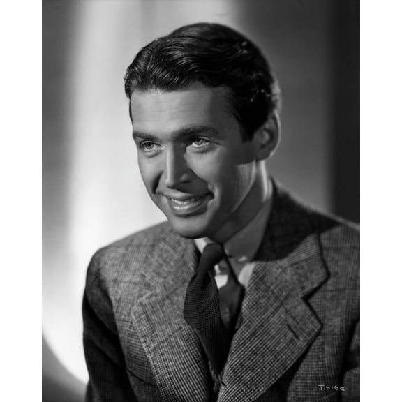 James Stewart Portrait in White Background and Grey Linen Suit with White Linen Collar Shirt Photo Print (8 x 10)