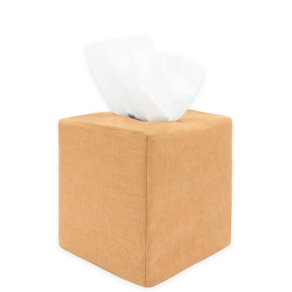 PILLOWPIA James Stonewashed Linen Tissue Box Holder, Fawn, Decorative Home Accessory, 4.5" L x 4.5" W x 5.5" H