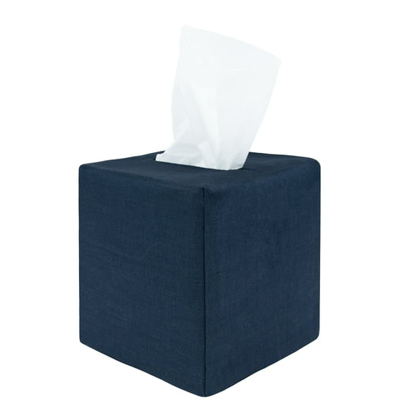 PILLOWPIA James Stonewashed Linen Tissue Box Holder, Indigo, Decorative Home Accessory, 4.5" L x 4.5" W x 5.5" H