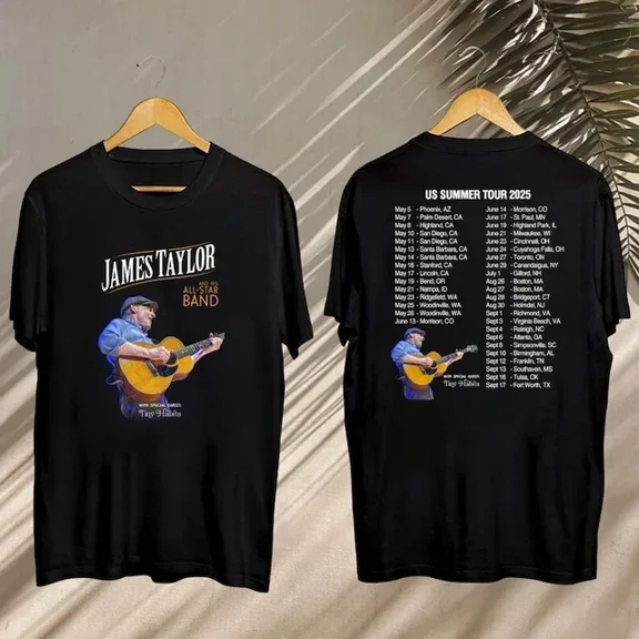 James Taylor Summer Tour 2025 Shirt, James Taylor 2025 Concert, James Taylor Fan ,Black color,size 4XL