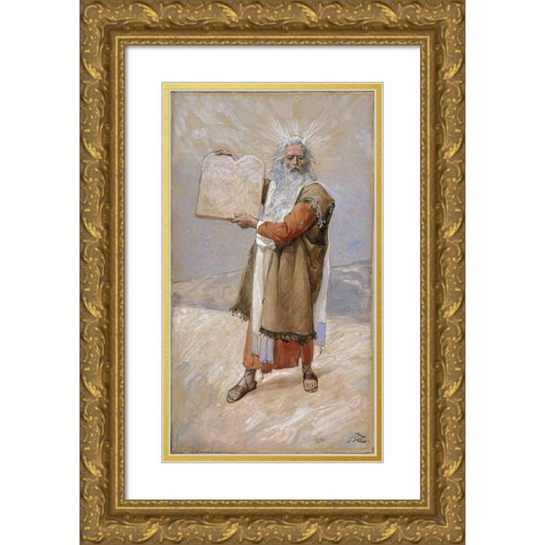 James Tissot 10x14 Gold Ornate Wood Frame and Double Matted Museum Art Print Titled Moses and the Ten Commandments C. 1896 1902