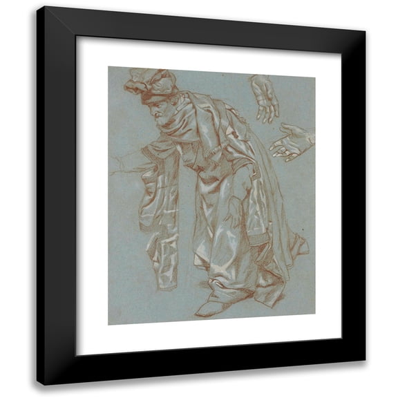 James Tissot 12x14 Black Modern Framed Museum Art Print Titled - An Old Curved Man and Subsidiary Studies with Two Hands