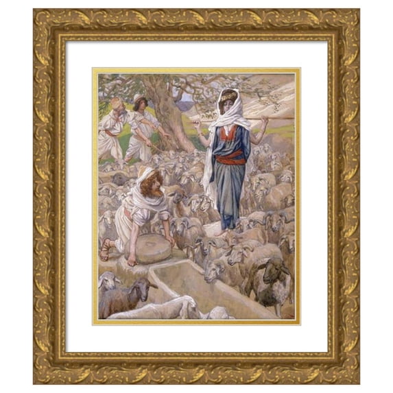 James Tissot 12x14 Gold Ornate Wood Frame and Double Matted Museum Art Print Titled - Jacob and Rachel at the Well (C. 1896-1902)
