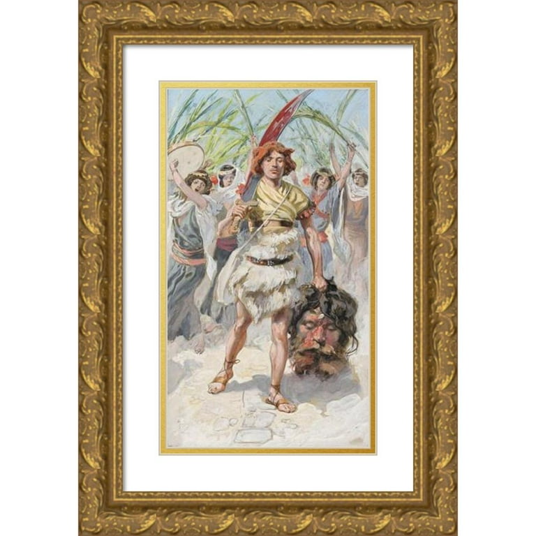 James Tissot 12x18 Gold Ornate Wood Frame and Double Matted Museum Art Print Titled David Takes the Head of Goliath to Jerusalem C. 1896 1902