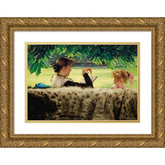 James Tissot 14x11 Gold Ornate Wood Frame and Double Matted Museum Art Print Titled - The Tale (ca 1878-1880)