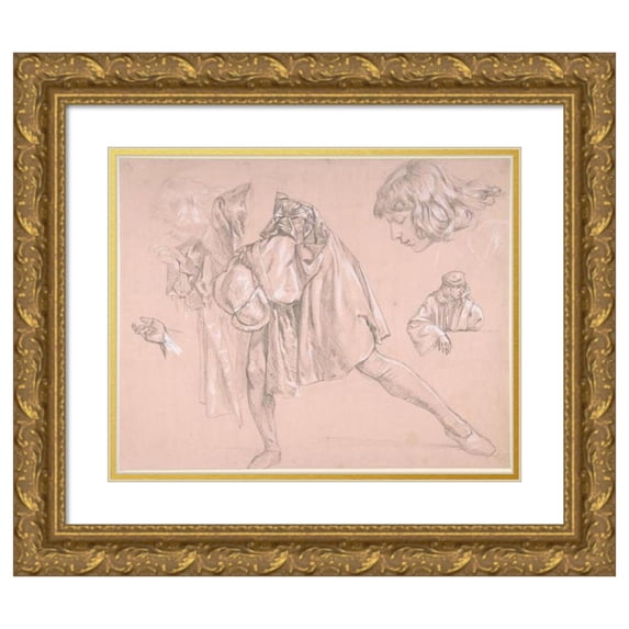 James Tissot 14x12 Gold Ornate Wood Frame and Double Matted Museum Art Print Titled - Study of a Young Man Bending Forward to Kiss a Hand, for the Painting ‘The Departure of the Prodigal Son