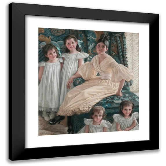 James Tissot 20x21 Black Modern Framed Museum Art Print Titled - Comtesse D’Yanville and Her Four Children (circa 1895)