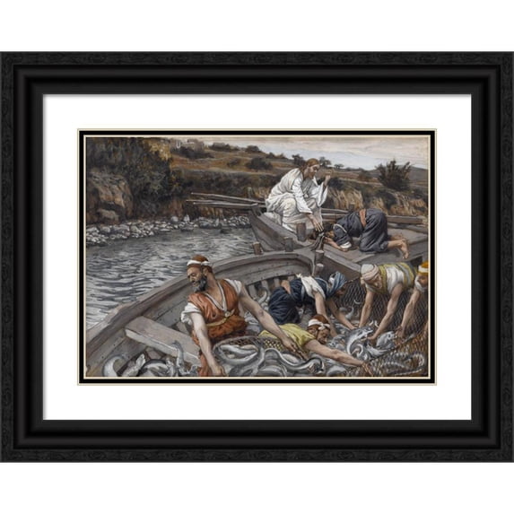 James Tissot 24x18 Black Ornate Framed Double Matted Museum Art Print Titled: The Miraculous Draught of Fishes (1886-1894)